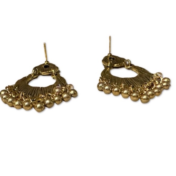 Boho Gold-Toned Statement Earrings with Black faux Onyx and chandelier accents - Picture 4 of 4